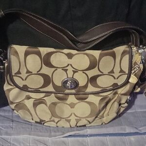 Coach Tan and Brown Signature Shoulder Bag
